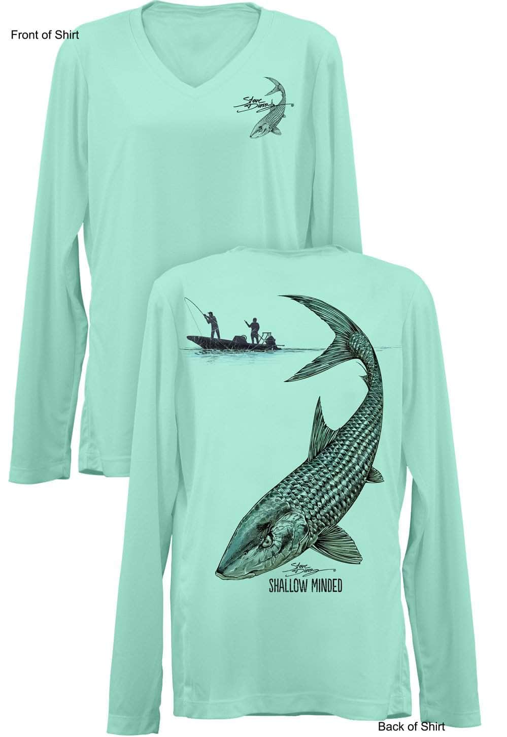 Shallow Minded Bonefish- Ladies Long Sleeve V-Neck-100% Polyester