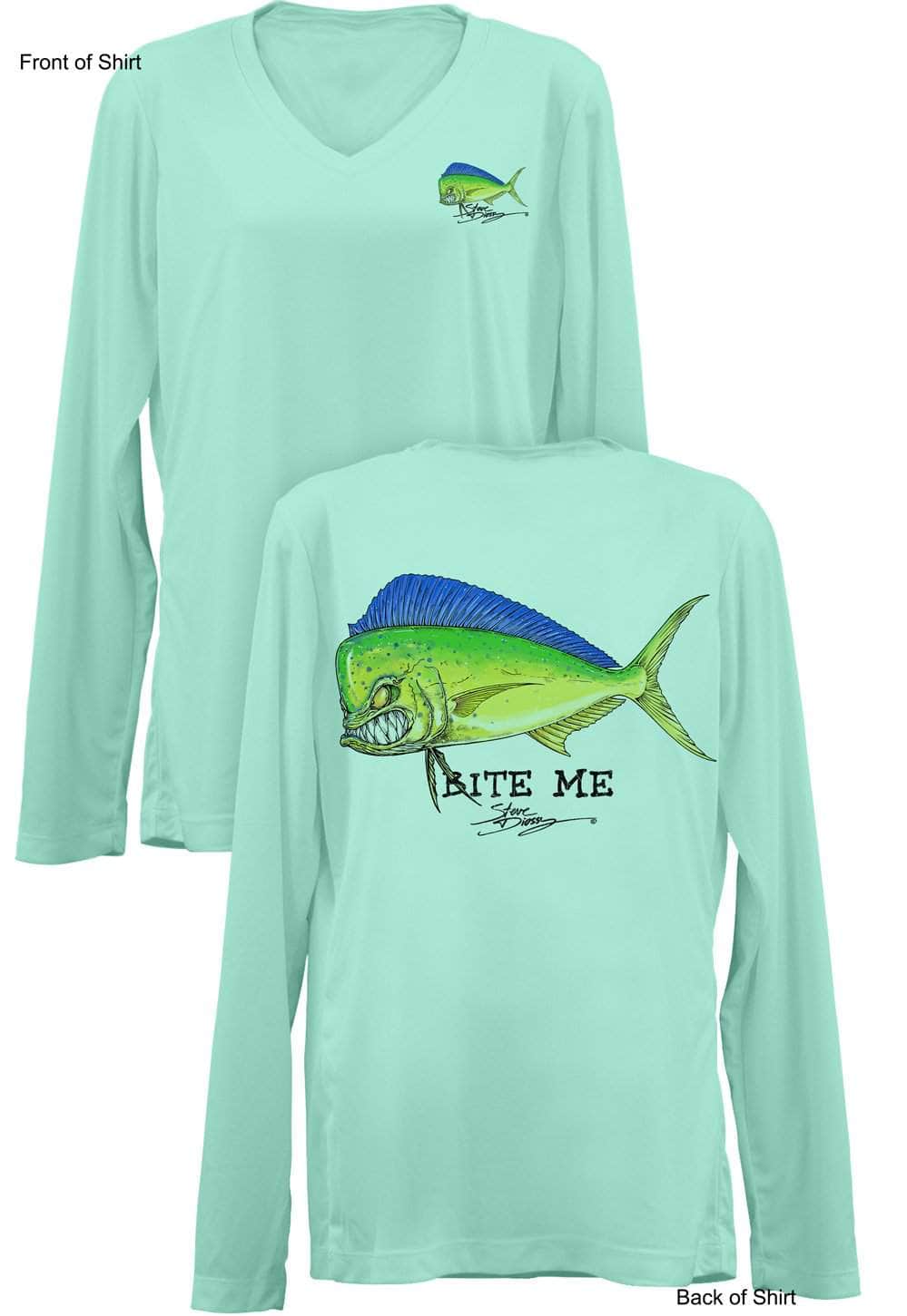 Bite Me Mahi- Ladies Long Sleeve V-Neck-100% Polyester