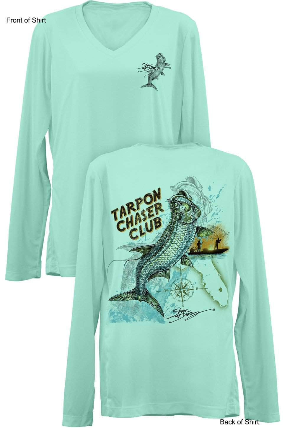 Tarpon Chaser- Ladies Long Sleeve V-Neck-100% Polyester