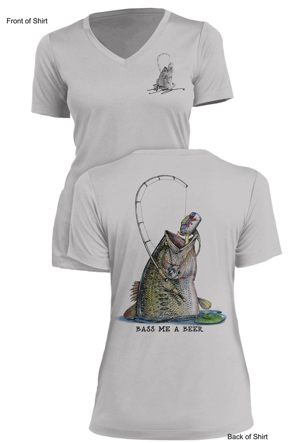 Bass Me A Beer - Ladies Short Sleeve V-Neck-100% Polyester