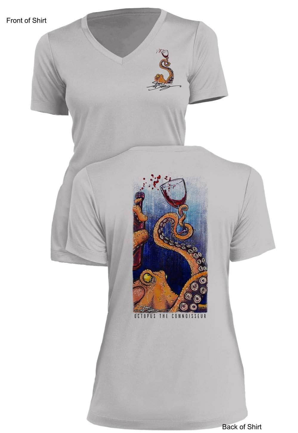 Octopus the Connoisseur- Ladies Short Sleeve V-Neck-100% Polyester