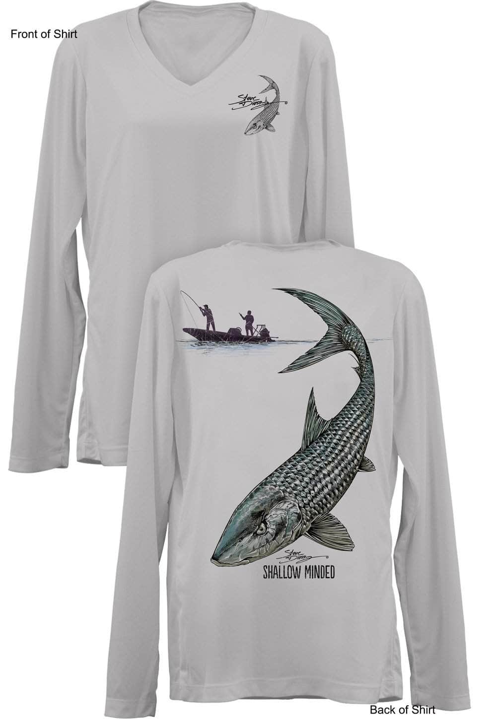 Shallow Minded Bonefish- Ladies Long Sleeve V-Neck-100% Polyester