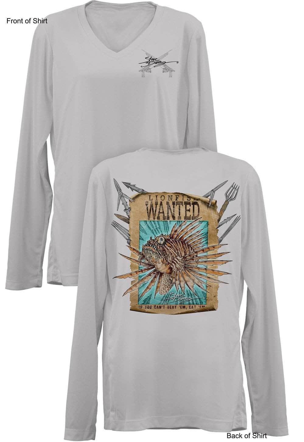 Lionfish Wanted-Poster- Ladies Long Sleeve V-Neck-100% Polyester