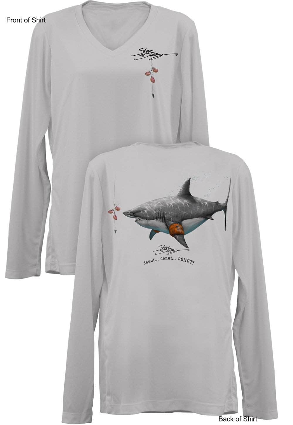 Donut Shark- Ladies Long Sleeve V-Neck-100% Polyester