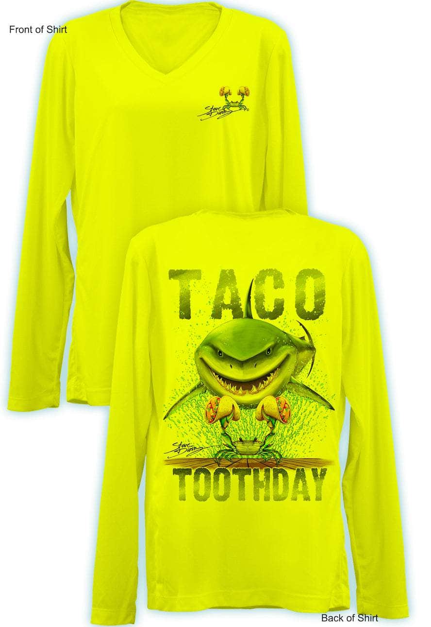 Taco Toothday- Ladies Long Sleeve V-Neck-100% Polyester