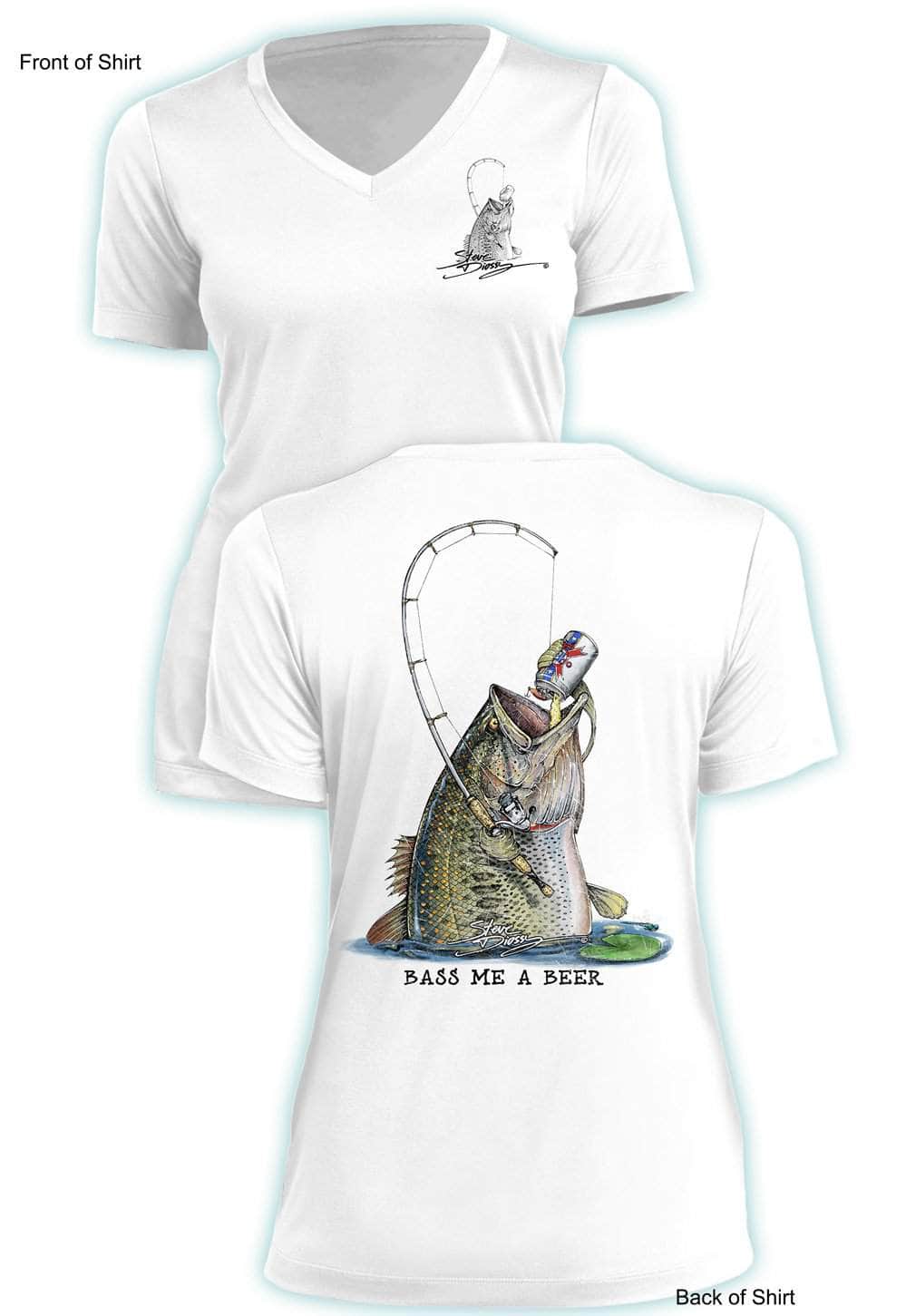 Bass Me A Beer - Ladies Short Sleeve V-Neck-100% Polyester