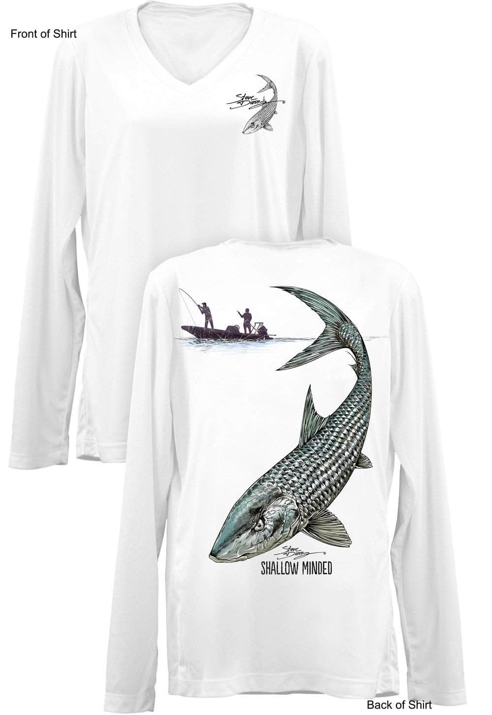 Shallow Minded Bonefish- Ladies Long Sleeve V-Neck-100% Polyester