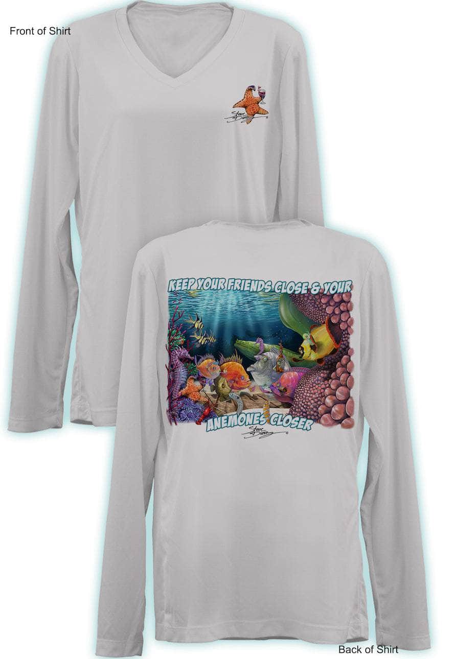 Anemones Closer- Ladies Long Sleeve V-Neck-100% Polyester