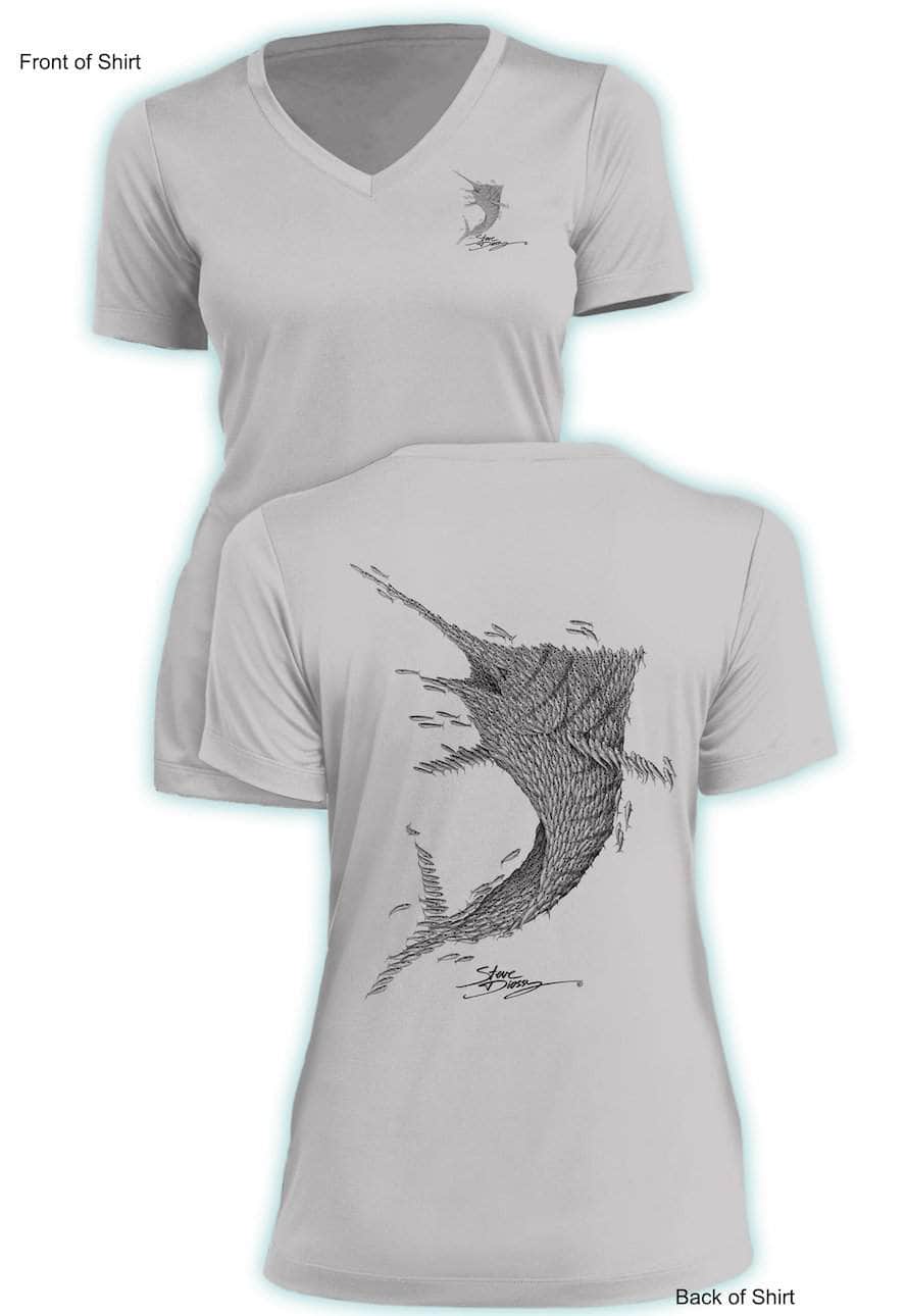 Bait Ball Marlin - Ladies Short Sleeve V-Neck-100% Polyester