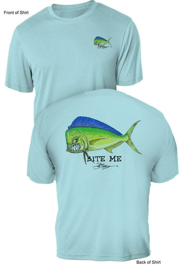Bite Me Mahi- UV Sun Protection Shirt - 100% Polyester - Short Sleeve UPF 50