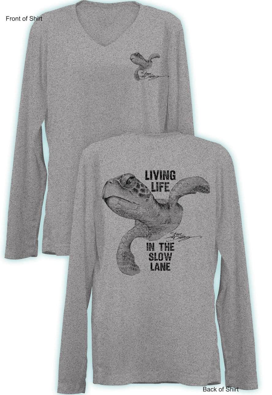 Slow Lane Turtle B&W- Ladies Long Sleeve V-Neck-100% Polyester