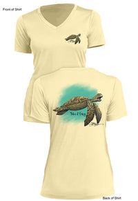 Take It Easy Turtle- Ladies Short Sleeve V-Neck-100% Polyester