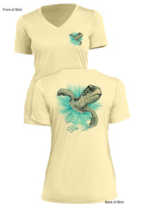 Slow Lane Turtle Color- Ladies Short Sleeve V-Neck-100% Polyester