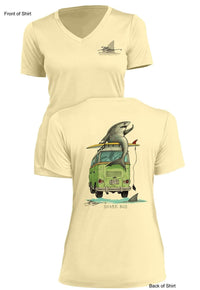 Shark Bus - Ladies Short Sleeve V-Neck-100% Polyester
