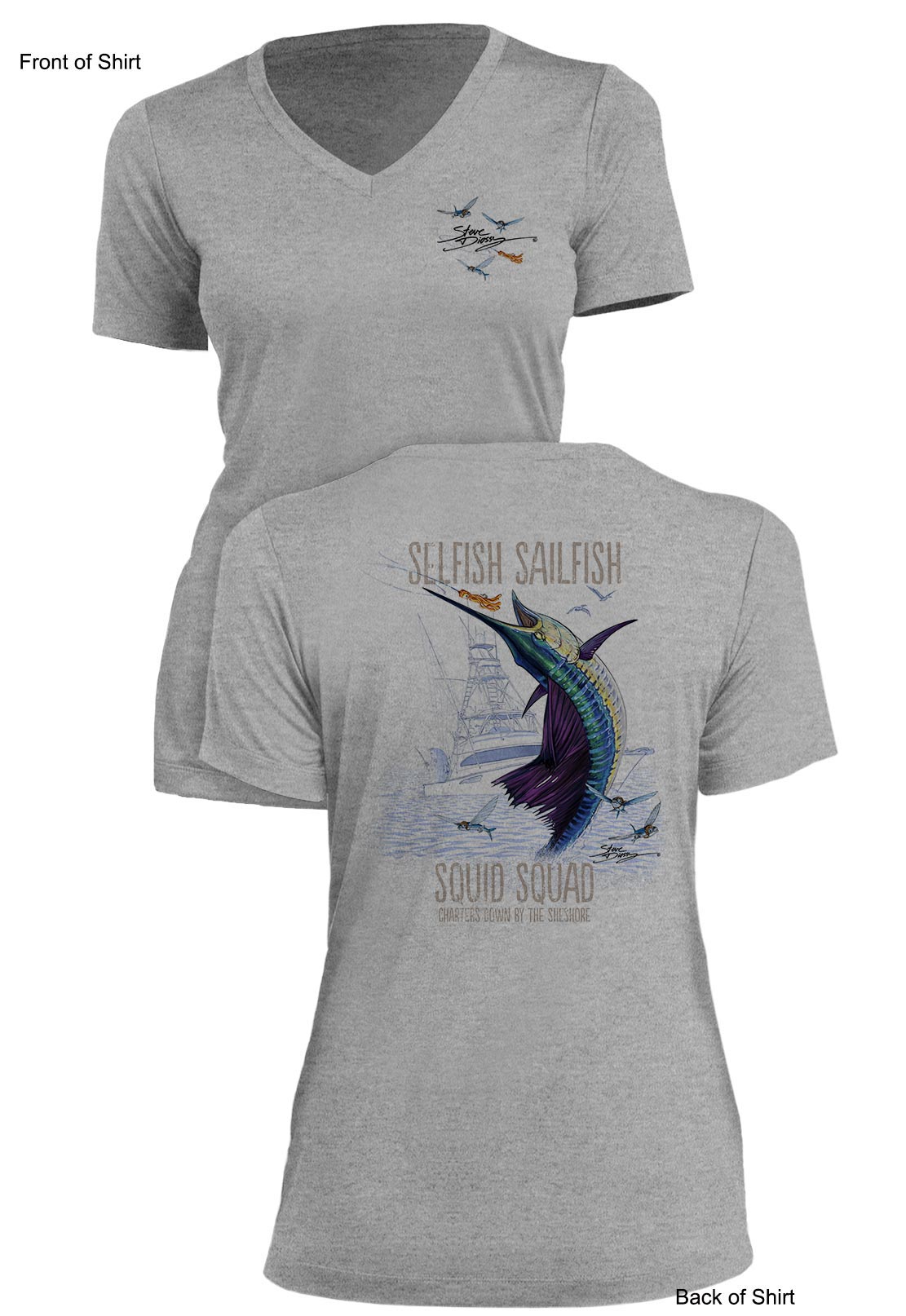 Selfish Sailfish- Ladies Short Sleeve V-Neck-100% Polyester