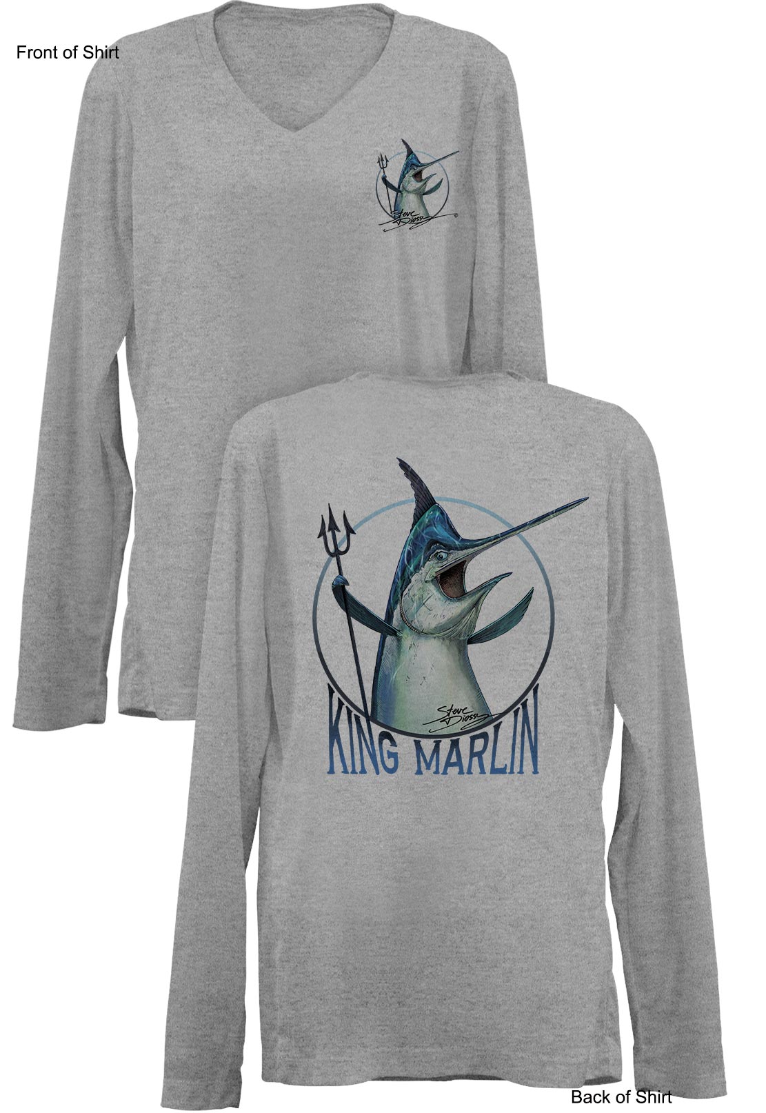 King Marlin- Ladies Long Sleeve V-Neck-100% Polyester