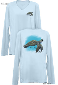 Take It Easy Turtle- Ladies Long Sleeve V-Neck-100% Polyester