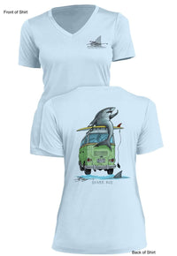 Shark Bus - Ladies Short Sleeve V-Neck-100% Polyester