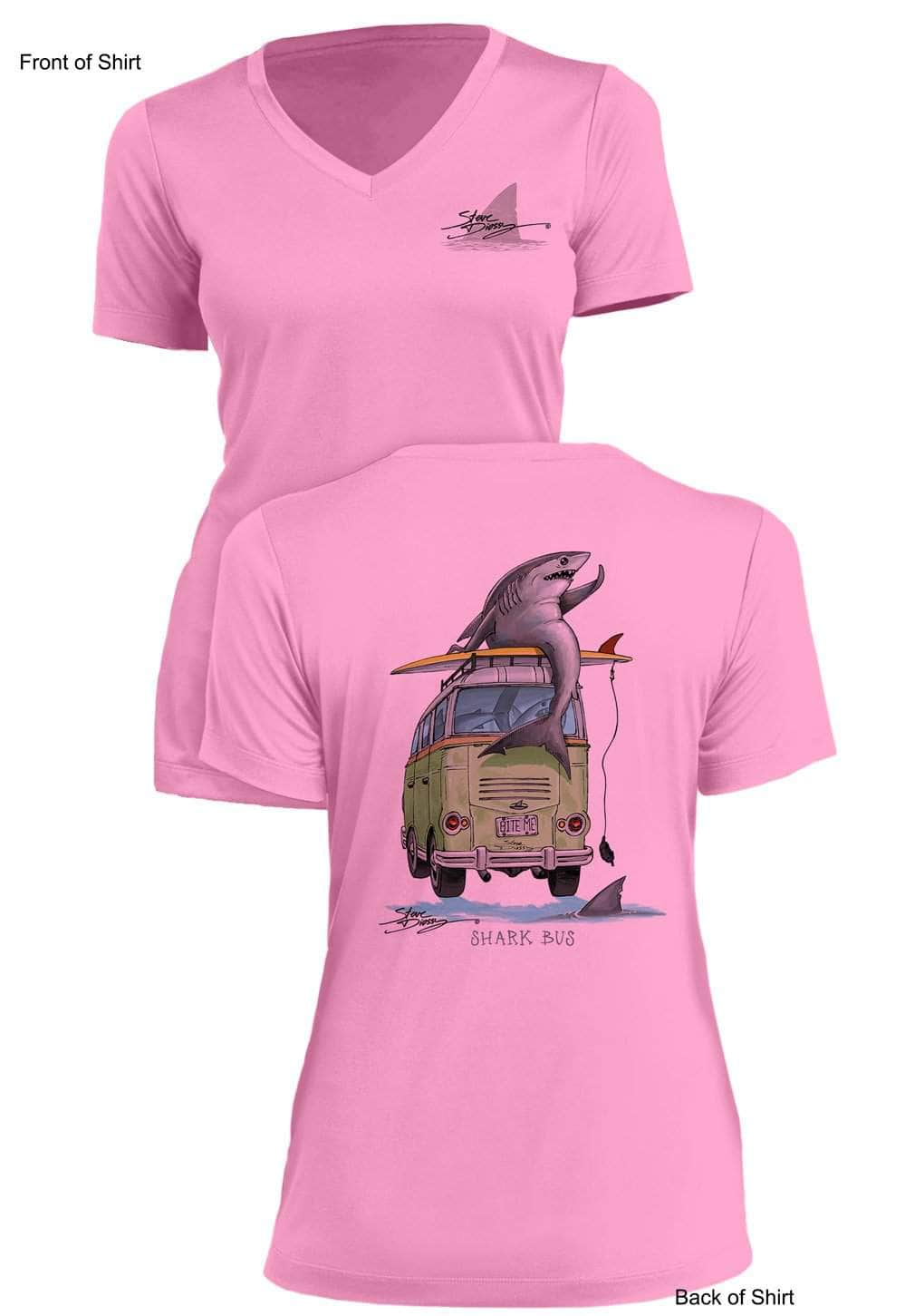 Shark Bus - Ladies Short Sleeve V-Neck-100% Polyester