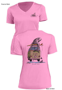 Shark Bus - Ladies Short Sleeve V-Neck-100% Polyester