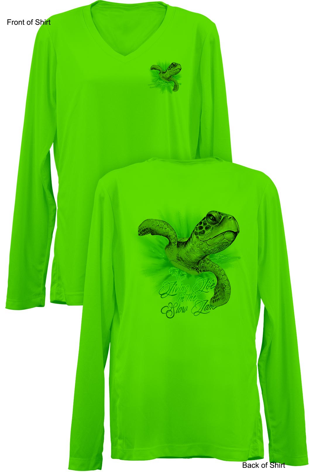 Slow Lane Turtle Color- Ladies Long Sleeve V-Neck-100% Polyester