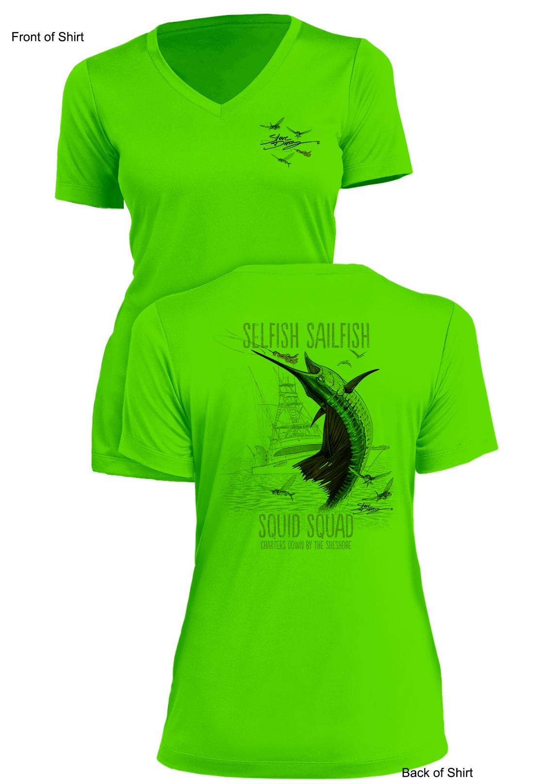 Selfish Sailfish- Ladies Short Sleeve V-Neck-100% Polyester