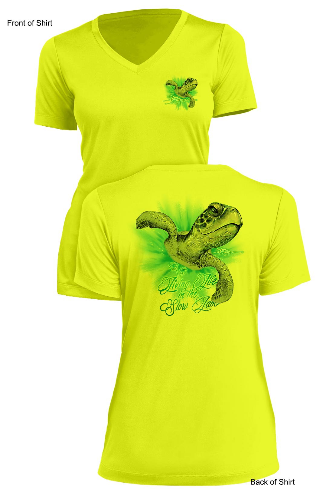Slow Lane Turtle Color- Ladies Short Sleeve V-Neck-100% Polyester