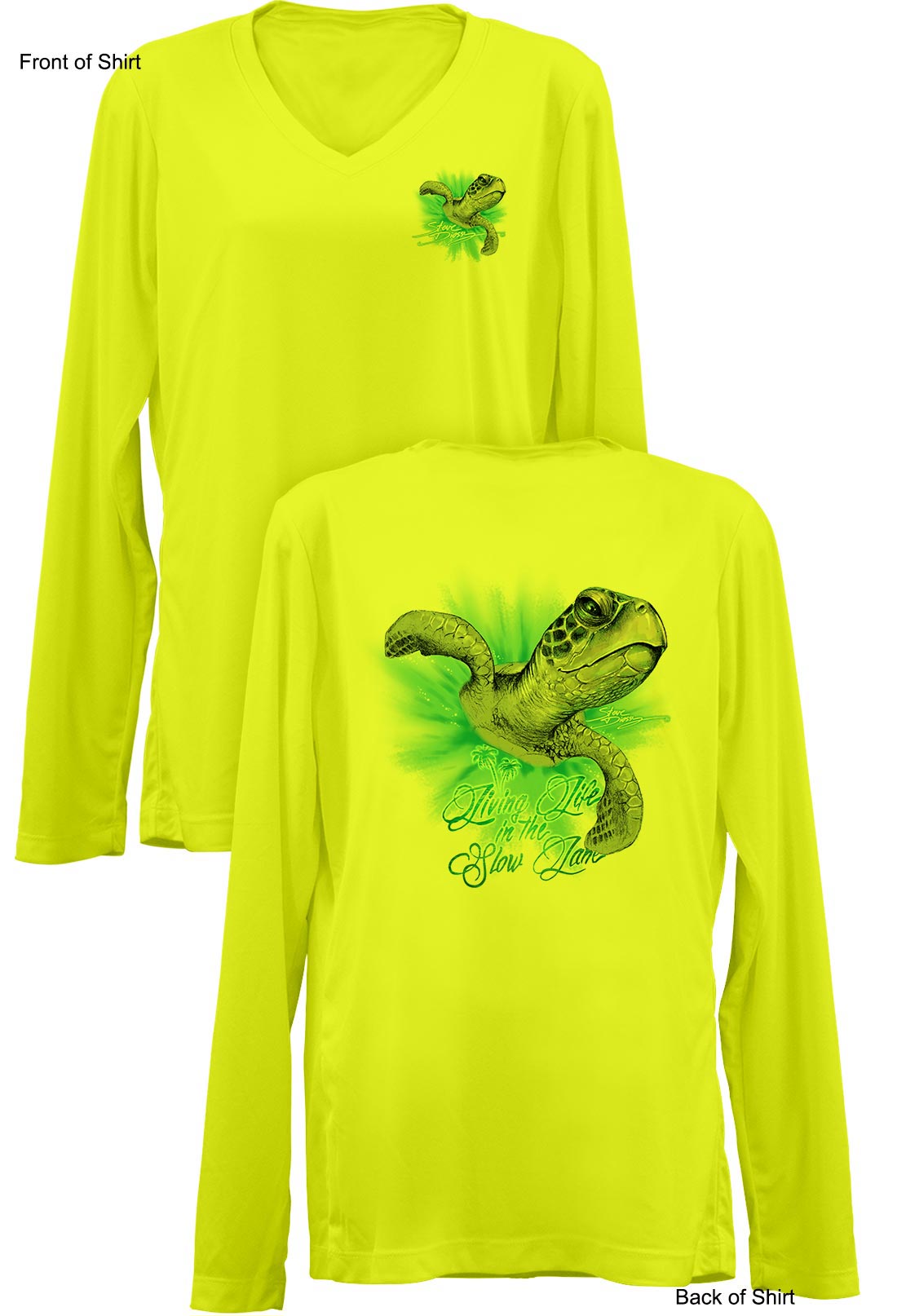 Slow Lane Turtle Color- Ladies Long Sleeve V-Neck-100% Polyester