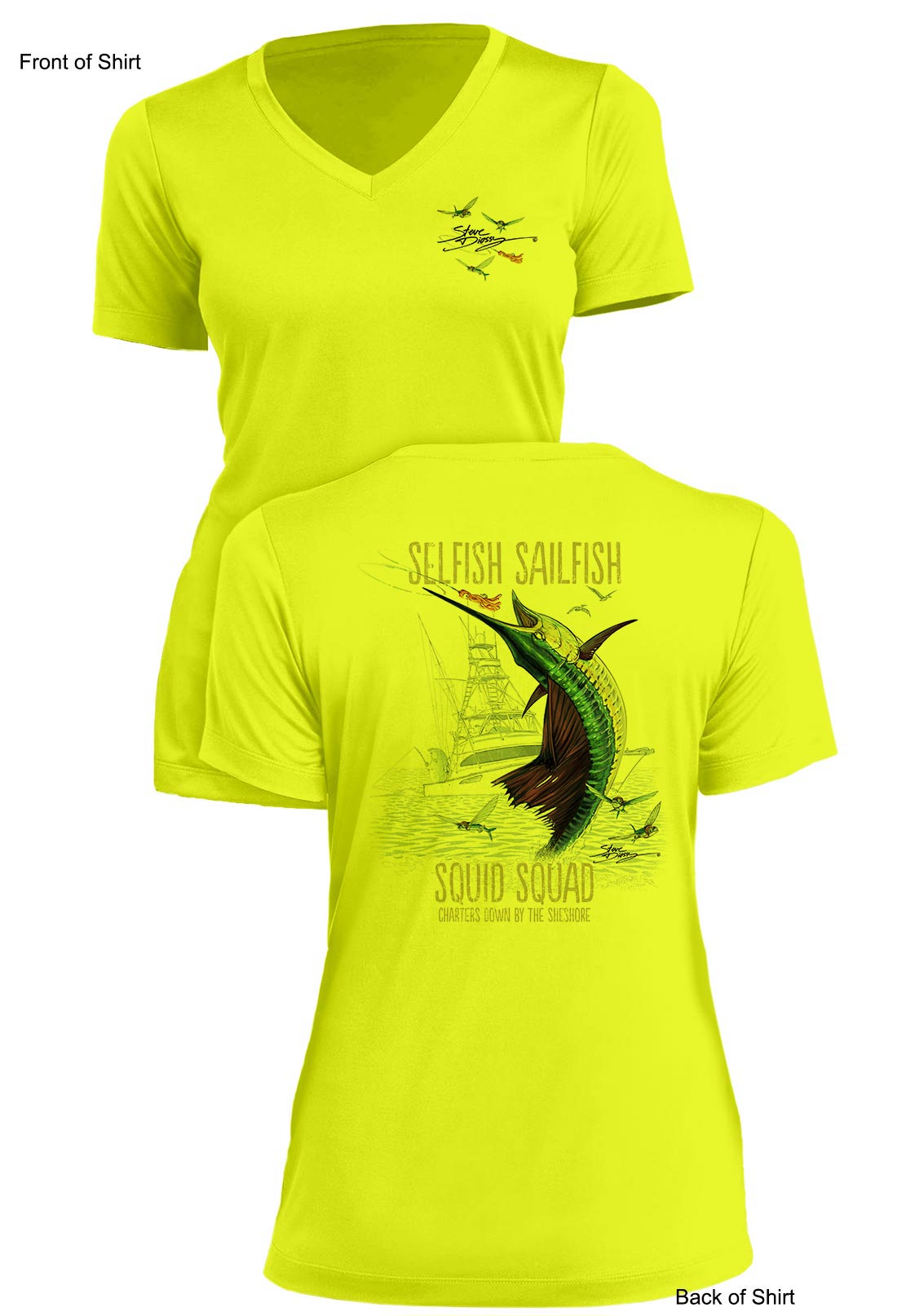 Selfish Sailfish- Ladies Short Sleeve V-Neck-100% Polyester