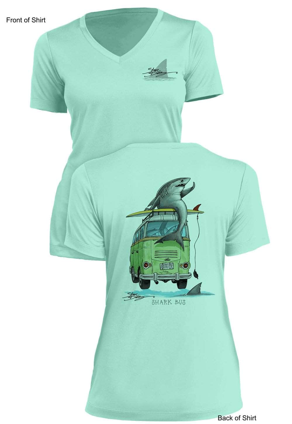 Shark Bus - Ladies Short Sleeve V-Neck-100% Polyester