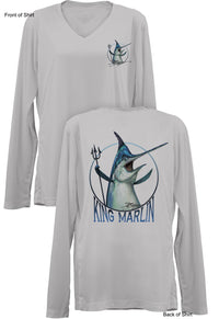 King Marlin- Ladies Long Sleeve V-Neck-100% Polyester