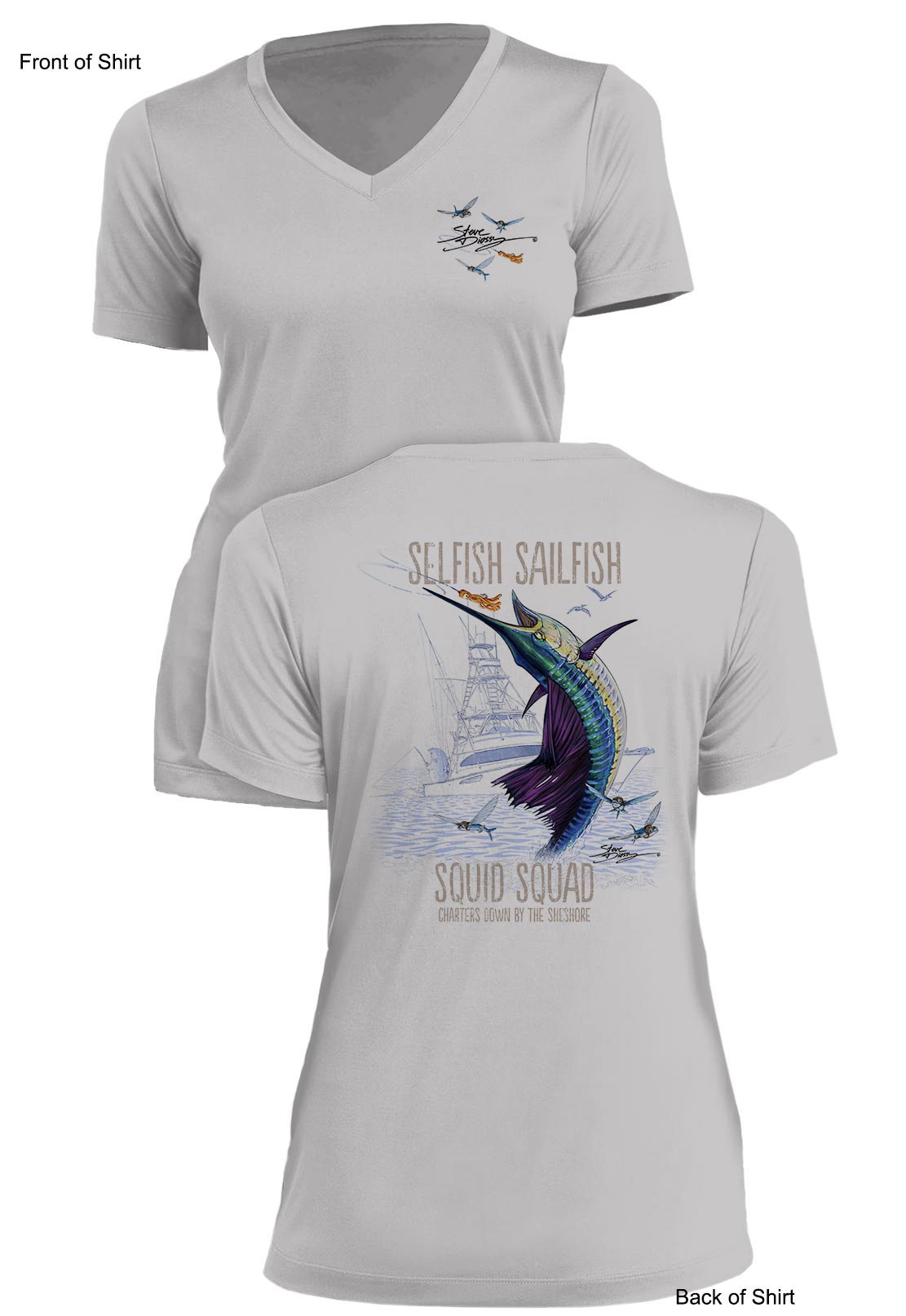 Selfish Sailfish- Ladies Short Sleeve V-Neck-100% Polyester