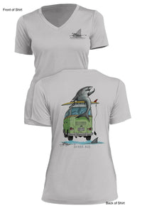 Shark Bus - Ladies Short Sleeve V-Neck-100% Polyester