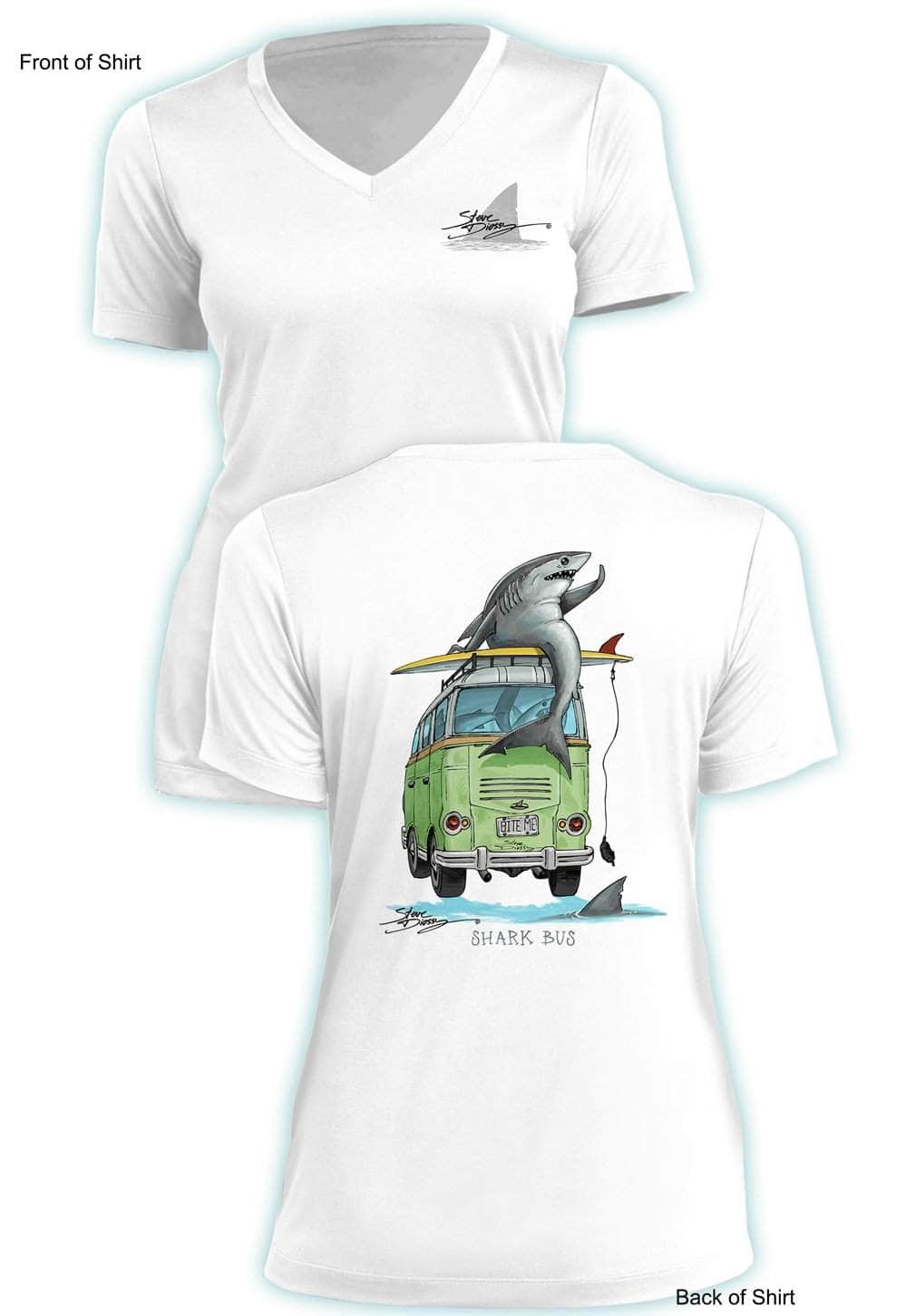 Shark Bus - Ladies Short Sleeve V-Neck-100% Polyester