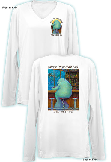 Belly Up To The Bar- Lonely Manatee- Ladies Long Sleeve V-Neck-100% Polyester