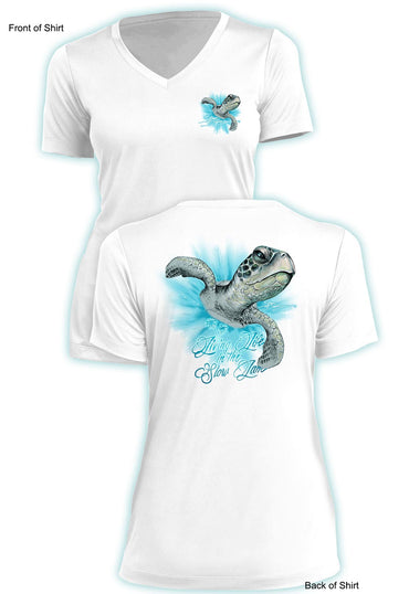 Slow Lane Turtle Color- Ladies Short Sleeve V-Neck-100% Polyester