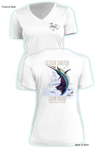 Selfish Sailfish- Ladies Short Sleeve V-Neck-100% Polyester