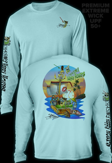 "Chasing Happy Hours" Men's Extreme Wick Long Sleeve Performance Shirt ᴜᴘꜰ-ᴛᴇᴇ