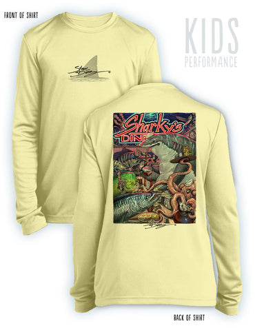 Sharky's Diner- KIDS Long Sleeve Performance Shirt- 100% Polyester