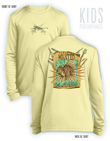 Lionfish Wanted Poster- KIDS Long Sleeve Performance - 100% Polyester