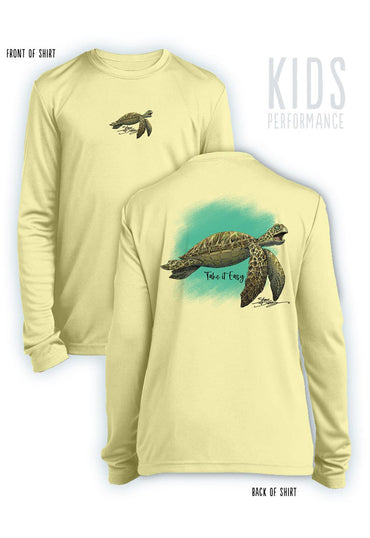 Take It Easy Turtle- KIDS Long Sleeve Performance - 100% Polyester