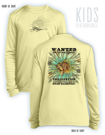 Lionfish Wanted- SPEARS- KIDS Long Sleeve Performance - 100% Polyester