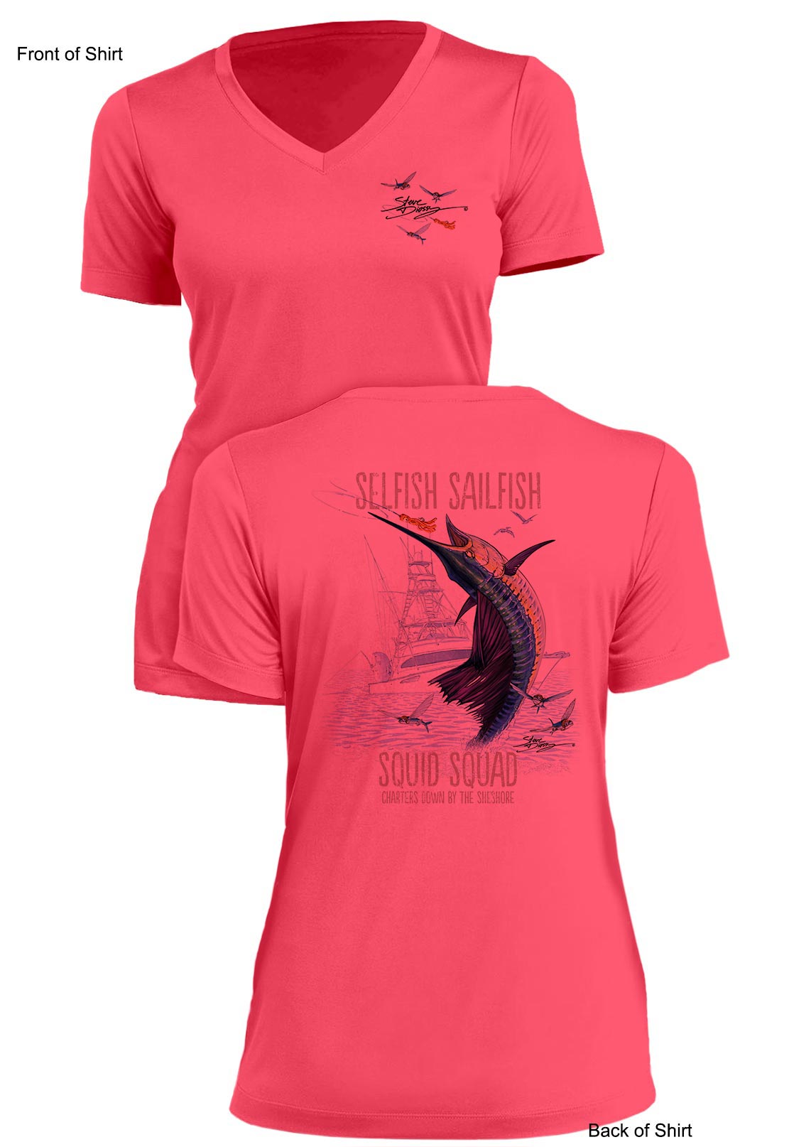 Selfish Sailfish- Ladies Short Sleeve V-Neck-100% Polyester