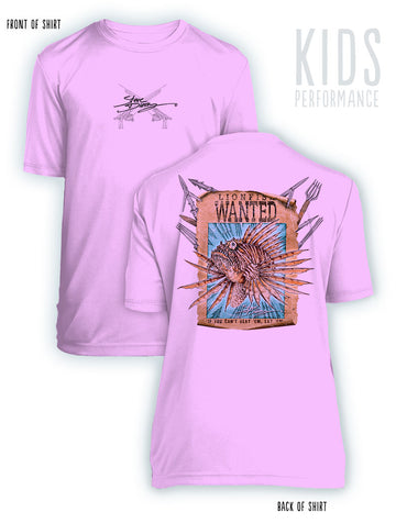 Lionfish Wanted Poster- KIDS Short Sleeve Performance - 100% Polyester