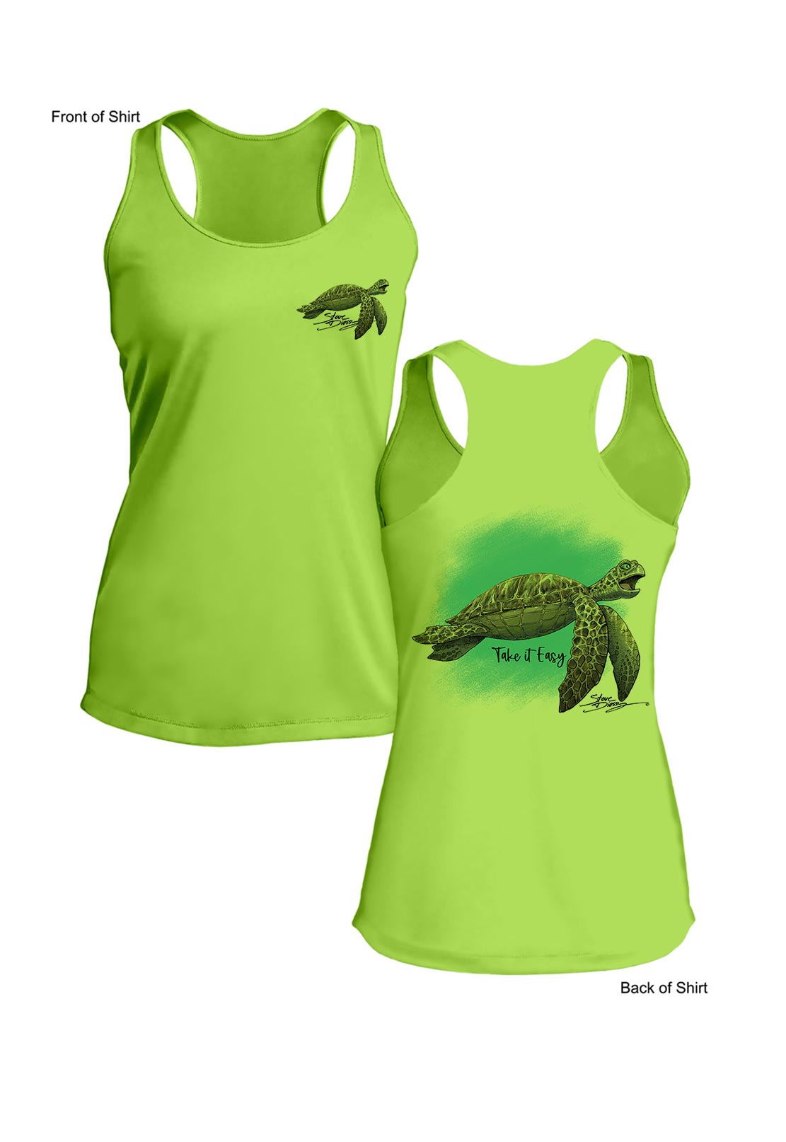 Take It Easy Turtle- Ladies Racerback Tank-100% Polyester