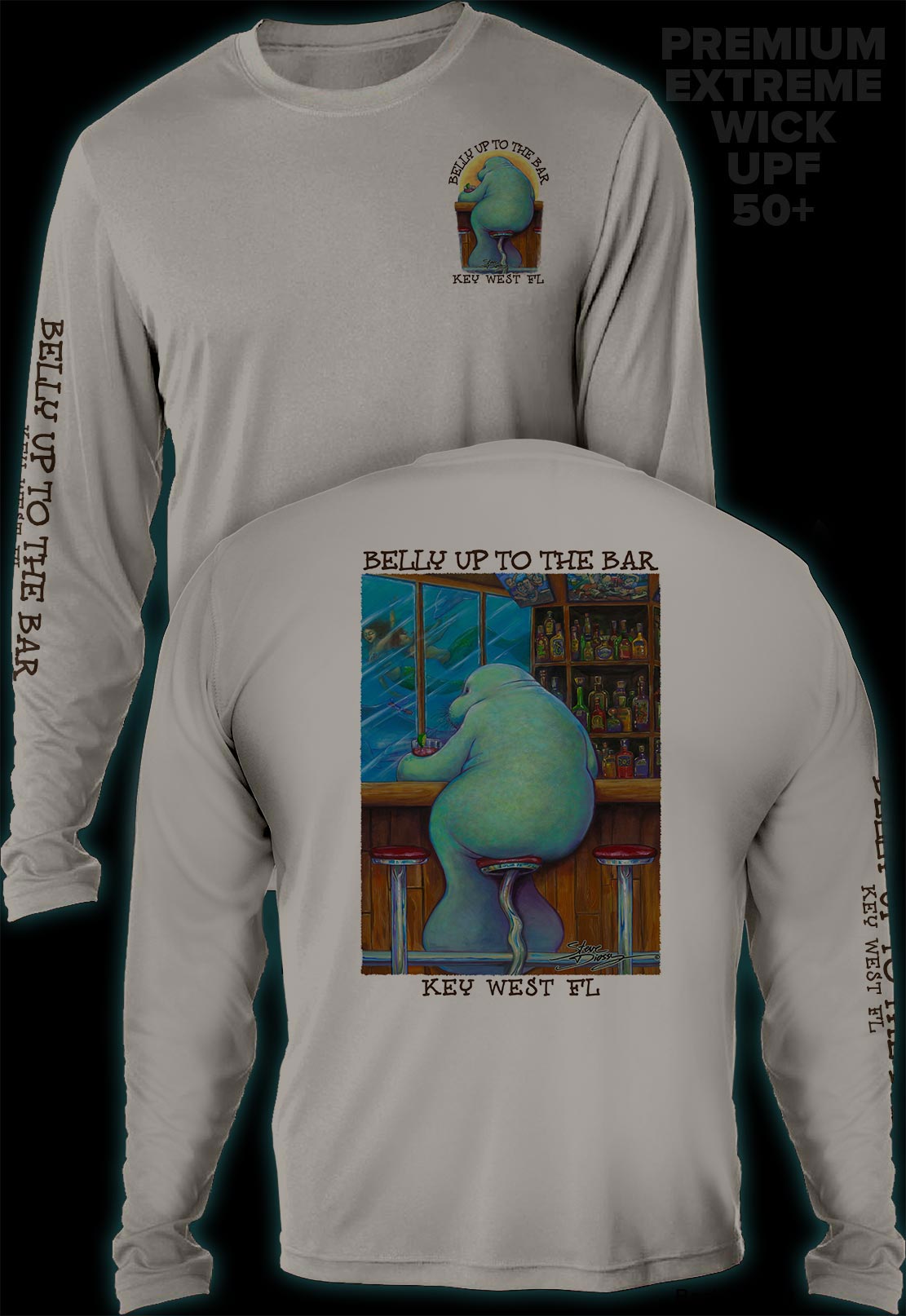 Pre-Order: "Belly Up To The Bar - Lonely Manatee" Men's Extreme Wick Long Sleeve Performance Shirt ᴜᴘꜰ-ᴛᴇᴇ
