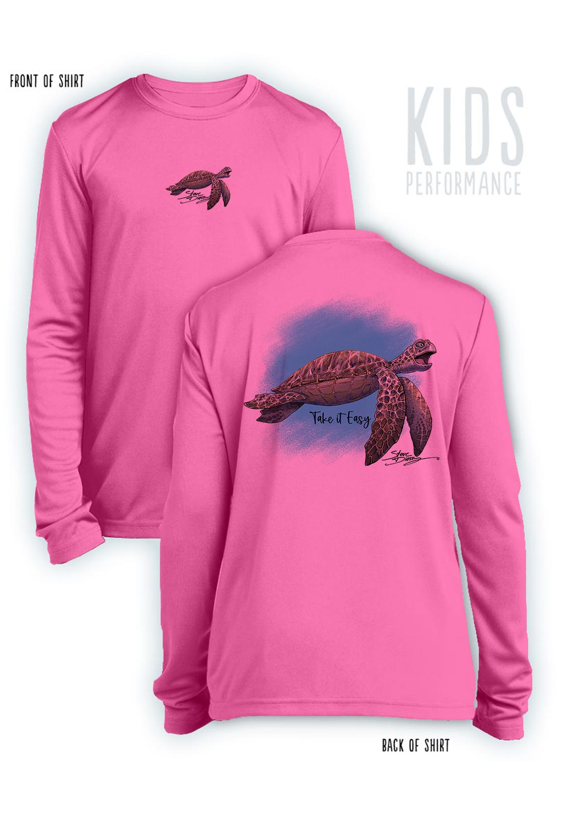 Take It Easy Turtle- KIDS Long Sleeve Performance - 100% Polyester