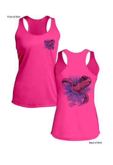 Slow Lane Turtle Color- Ladies Racerback Tank-100% Polyester