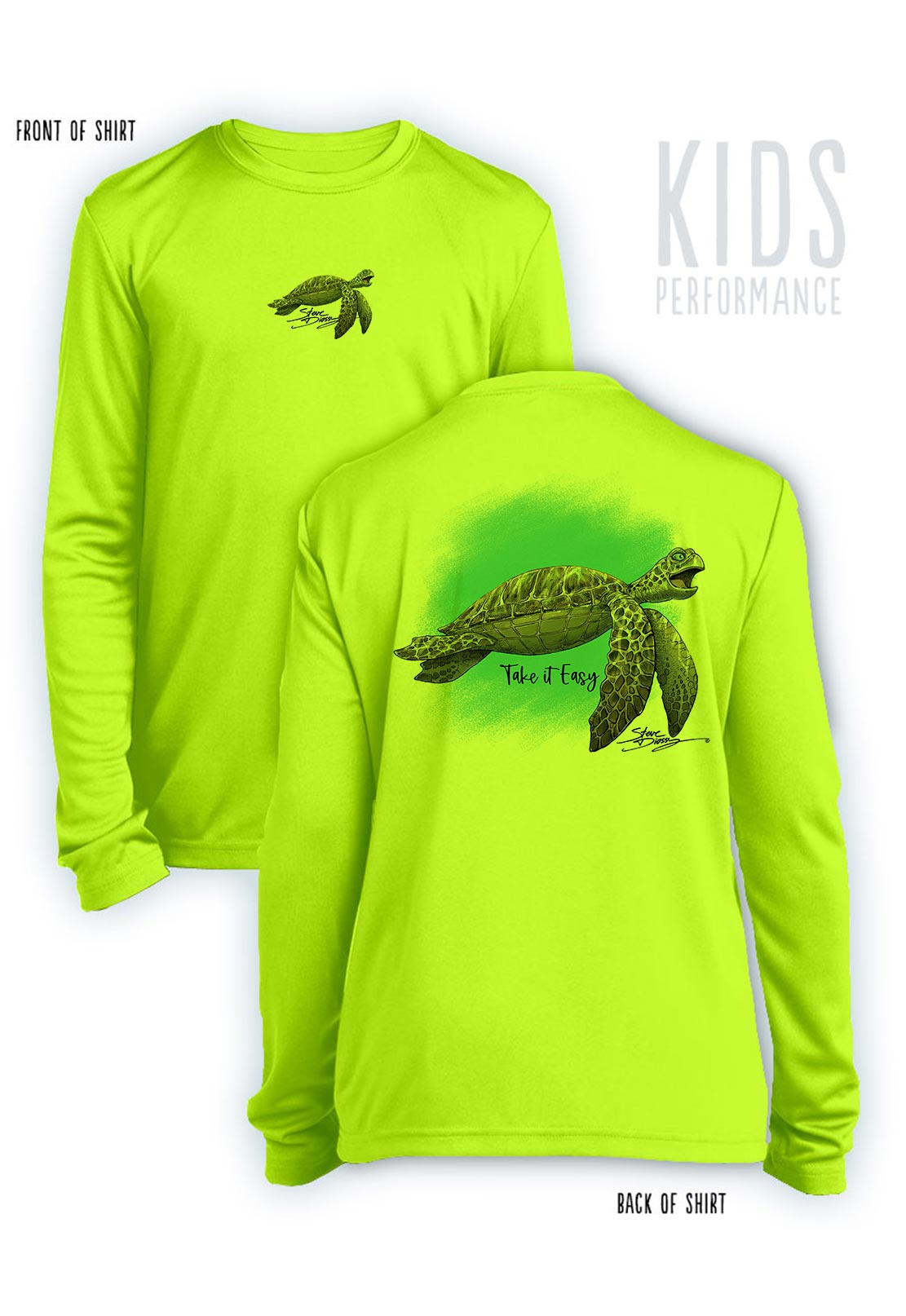 Take It Easy Turtle- KIDS Long Sleeve Performance - 100% Polyester