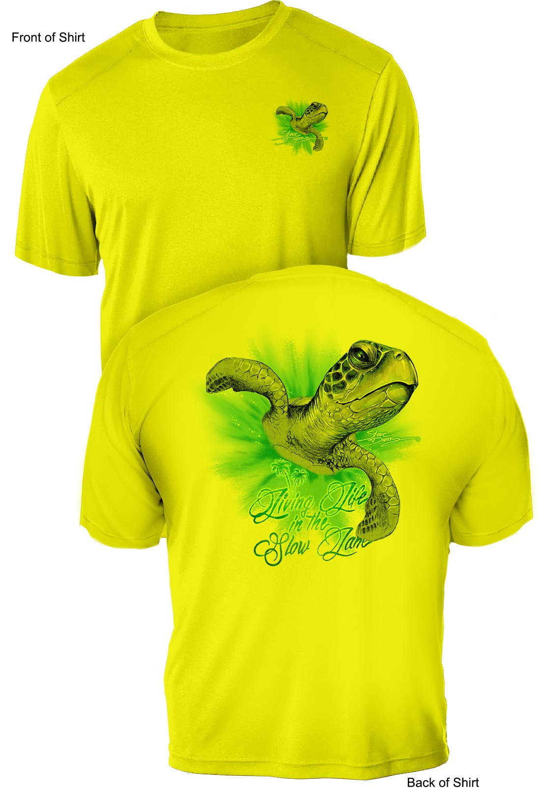 Slow Lane Turtle Color- UV Sun Protection Shirt - 100% Polyester - Short Sleeve UPF 50